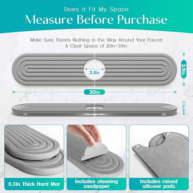 Stone Faucet Mat for Kitchen Sink – Diatomite Fast-Drying Stone Tray, Faucet - Image 4