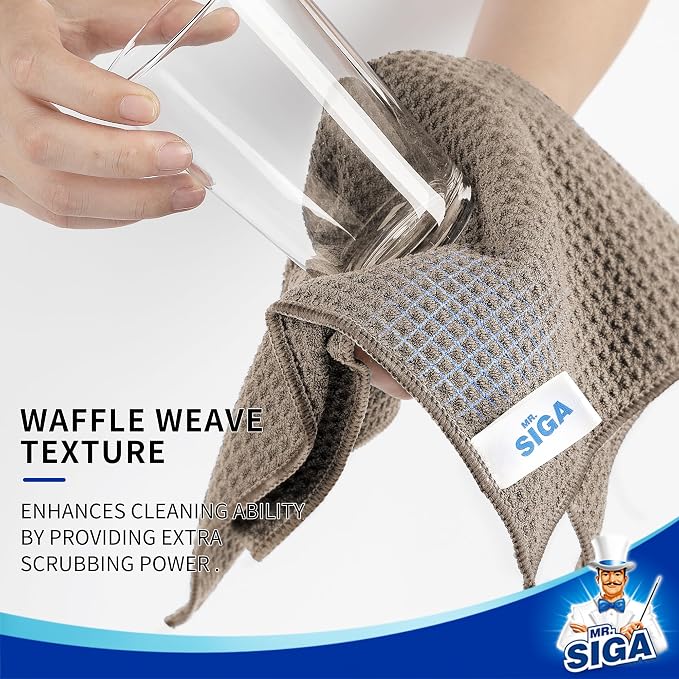 MR.SIGA Waffle Pattern Microfiber Cleaning Cloths, 6 Pack, Sandy Brown - Image 3