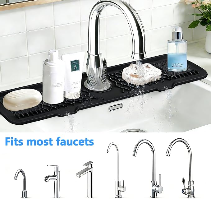 24 Inch Silicone Faucet Mat for Kitchen Sink, 7° Slope Fast Self-Draining Sink - Image 3