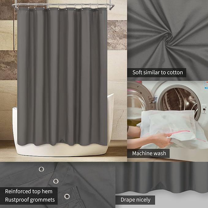 ALYVIA SPRING Extra Long Fabric Shower Curtain or Liner Dark Gray - Image 3