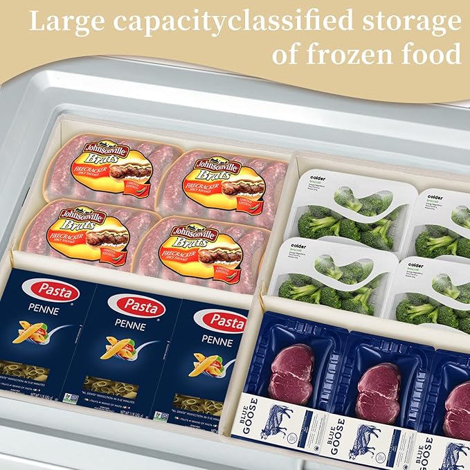 Freezer Organizer Bins, Collapsible Deep Freezer Organizer Bins for 15"x14"x9", freezer Storage Bins with Removable Dividers, Handles (Light Grey, 1 Pack)