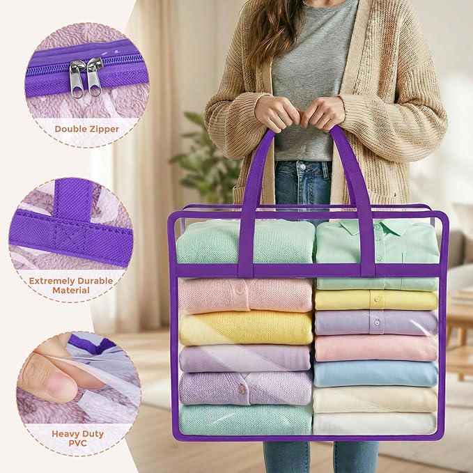 4 Pack Clear Storage Bags for Clothes, 45L Closet Organizers and Storage | - Image 3