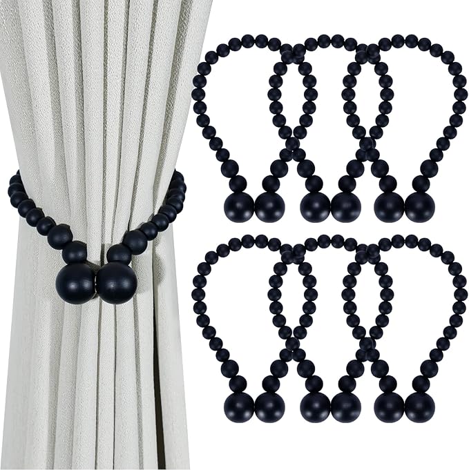 KLOGTSIND Magnetic Curtain Tiebacks, 6 Pack Wood Bead Curtain Holdbacks by KLOGTSINDDirect