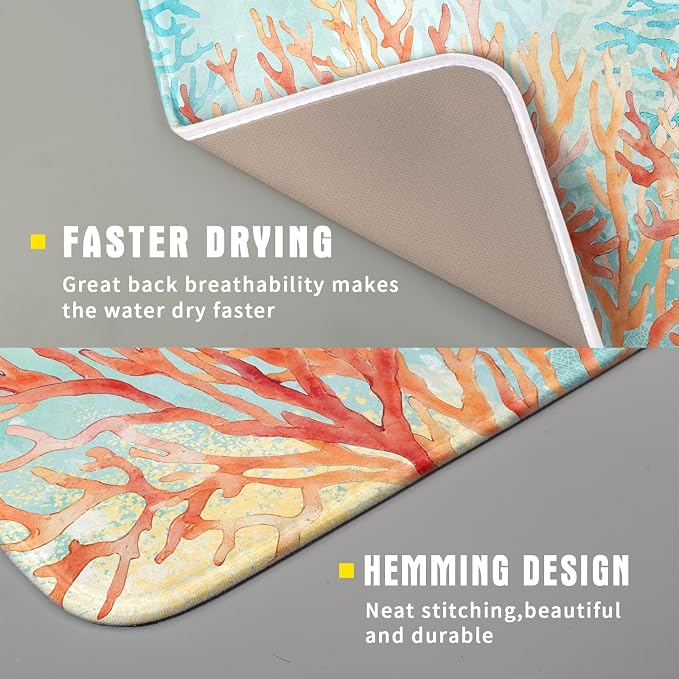 Giwawa Coastal Coral Dish Drying Mat Beach Ocean Drainer Rack Mat 16x18 Inch - Image 3