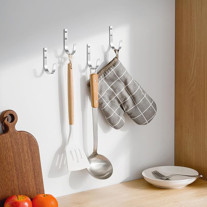 22LB Wall Hooks for Hanging Towel/Coat, Brushed Nickel 5 Pack | Screw in Metal - Image 6
