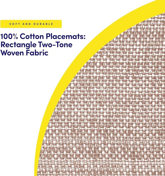 Sweet Home Collection 100% Cotton Placemats for Dining Room Rectangle Two Tone Woven Fabric 13" x 19" Soft Durable Table Mat Set, Set of 4, Taupe
