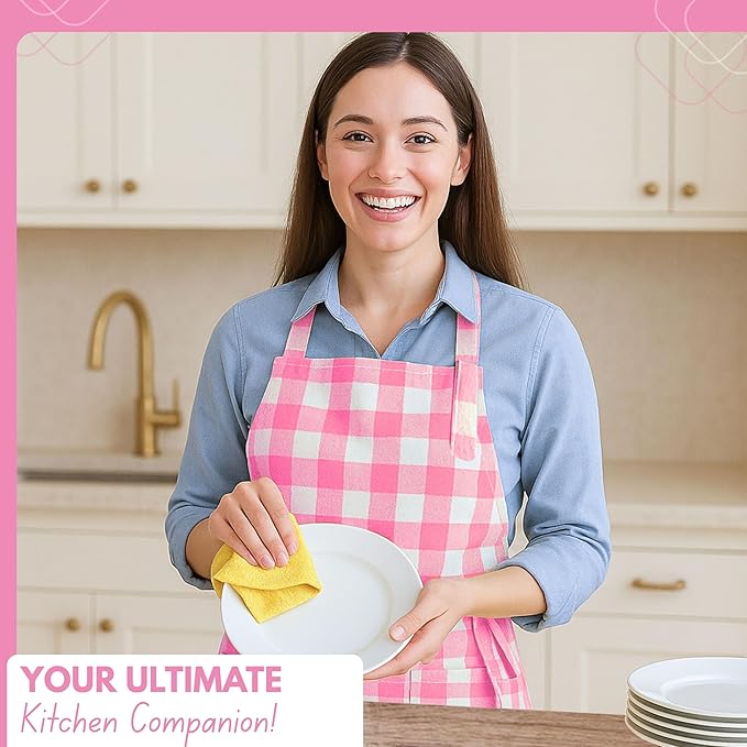 Native Fab Kitchen Apron 2 Pack - 100% Cotton Adjustable, Durable Apron with Pockets, Perfect for Cooking, Baking, Grilling