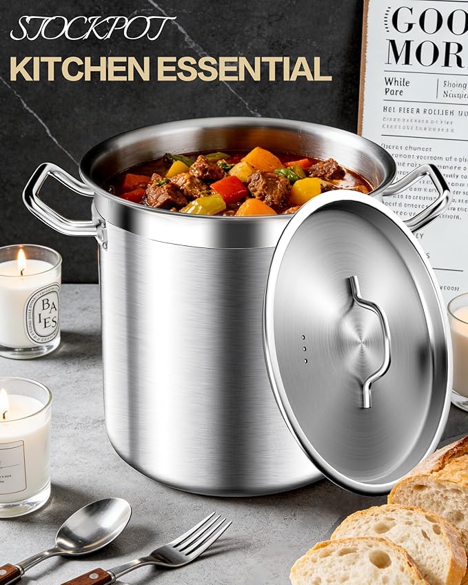 Commercial Grade Large Stock Pots - Soup Pot with Lid - Non-Nickel Stainless Steel - Healthy Cookware Polished Stockpots - Heavy Duty - 35 Quart (8.8Gallon)