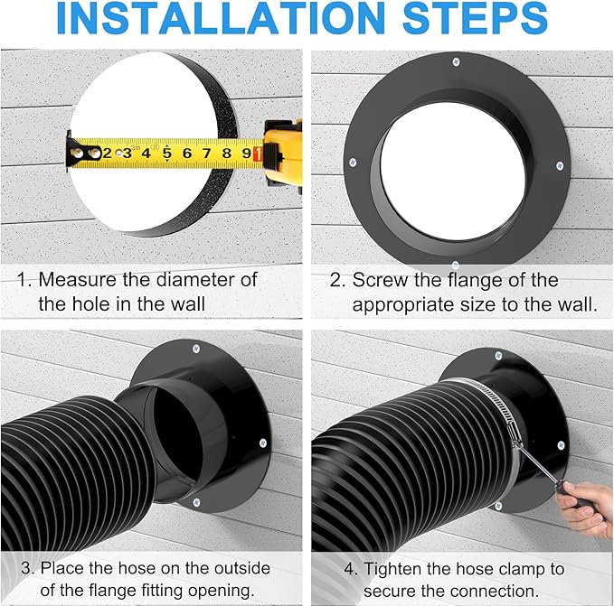Hon&Guan 4 Inch Duct Connector, 4 Inch Duct Connector Flange Dryer Vent Connector For Heating Cooling Ventilation System, Plastic Dryer Vent Wall Plate -Black.