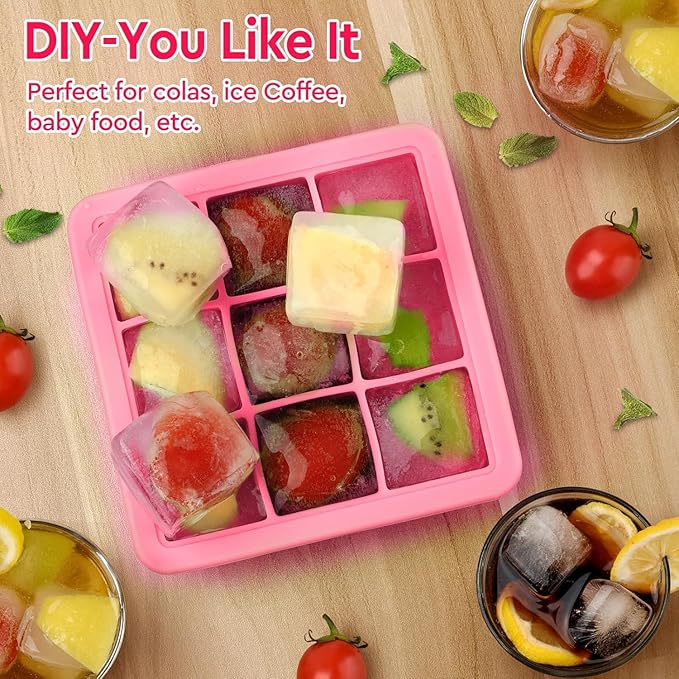 2 Pack Silicone Ice Cube Tray,Small Ice Trays for Freezer,Ice Cube Trays for Mini Fridge Freezer with Cover,Square Ice Cube mold for Cocktail,Coffee,Drinks,Baby Food,BPA Free,Ice molds