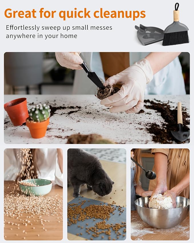 MR.SIGA Mini Dustpan and Brush Set, Bamboo Handle, 1 Set - Image 7