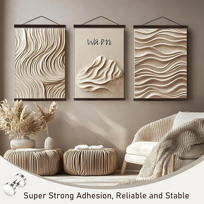 2 Pack Magnetic Poster Hanger Frame, 14x17 14x20 14x22 Light Wood Wooden Magnet Canvas Artwork Print Dowel Poster Hangers for Frames Hanging Kit (Walnut, 14", 2 Packs)