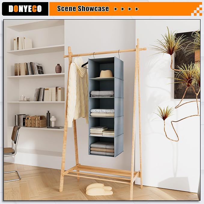 Hanging Closet Organizer 5-Shelf, Oxford Fabric Wardrobe Storage, shoes & - Image 2