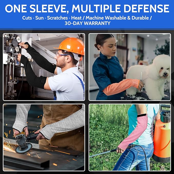 Cut Resistant Arm Sleeves ANSI Level A5, Kitchen Arm Thumb Hole Protectors for Thin Skin & Bruising, for men & women- Industrial Arm Guards for Welding, Glass Handling, Pet Grooming(blue)