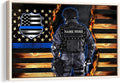 Personalized Police Poster & Framed Canvas, Proud Thin Blue Line Flag Patriotic Home Office Decor, Custom Name Bedroom Living Room Aesthetic Wall Art Gift For Policeman, Law Enforcement