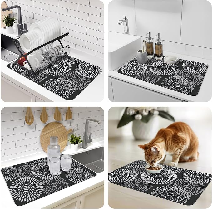 Dish Drying Mat Absorbent Kitchen Counter Mat Rubber Backing Draining Mat | - Image 7
