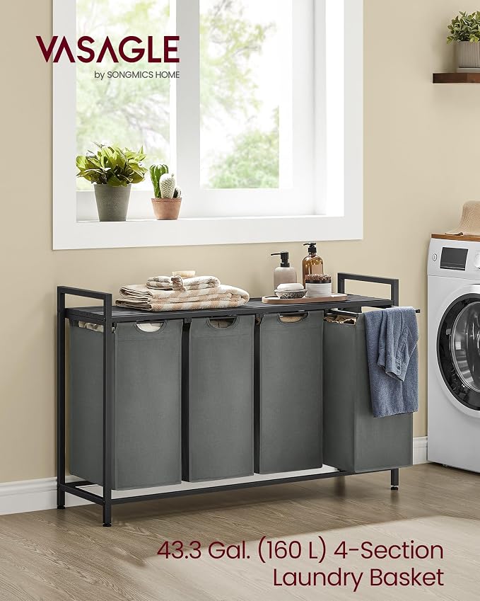 VASAGLE Laundry Hamper with Shelf, 4 Pull-Out Bags, 4 x 10.6 Gallons - Image 2