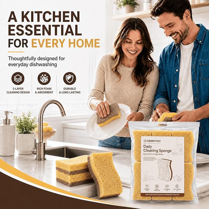 Natural Kitchen Sponges for Dish, Non-scratch cleaning, Rich lasting foam - Image 9