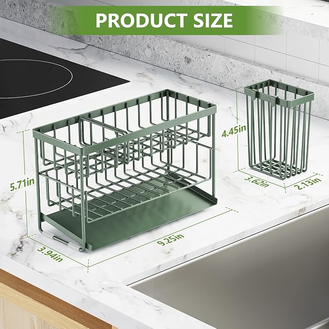 Cisily Sage Green 2-Tier Kitchen Sink Caddy Organzier Rack - Image 2