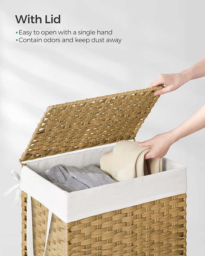 SONGMICS Laundry Hamper with Lid, 23.8 Gal Synthetic Rattan - Image 3