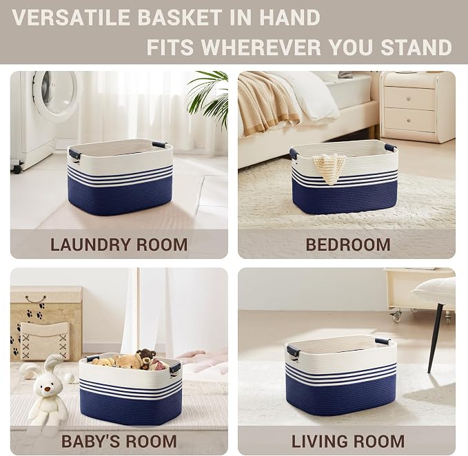 45L Small Woven Laundry Basket Hamper - Image 4