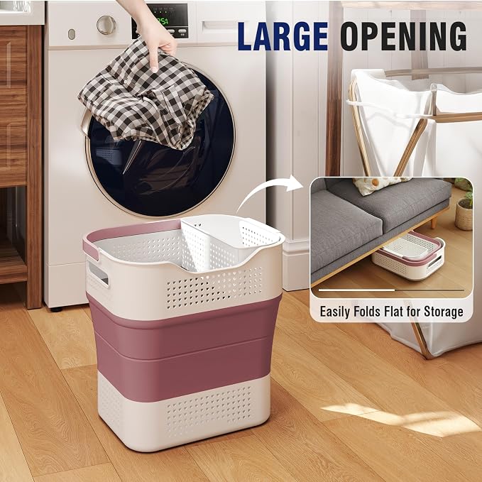 TECHMILLY Collapsible Plastic Laundry Basket Hamper - Image 3