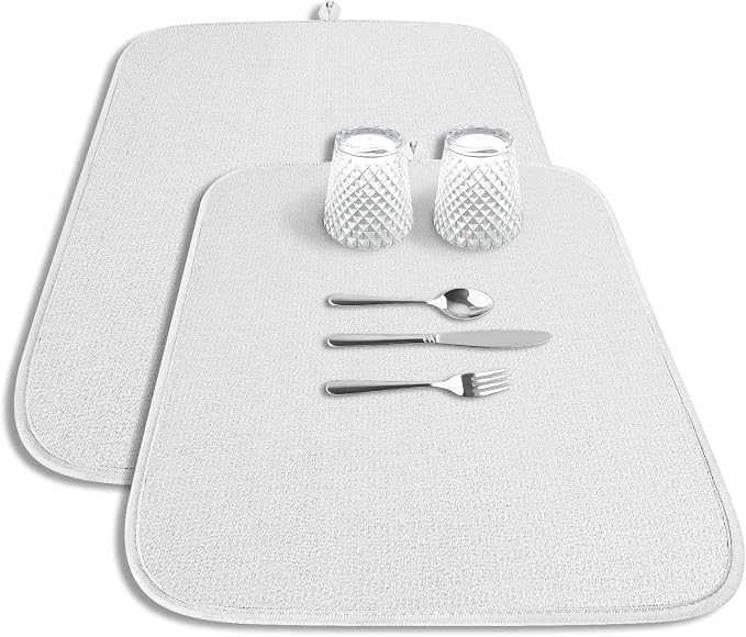 Kitsure 2 Pack Dish Drying Mat for Kitchen Counter, 3-Layer Ultra Absorbent Pad by Kitsure