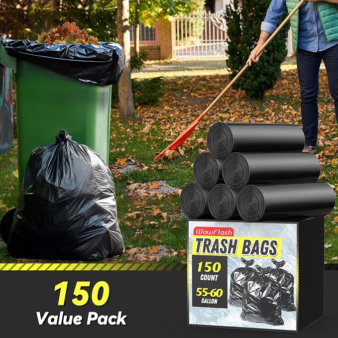 Wowflash 150 Count 55-60 Gallon Trash Bags | Sturdy & Tear-Resistant Commercial - Image 2