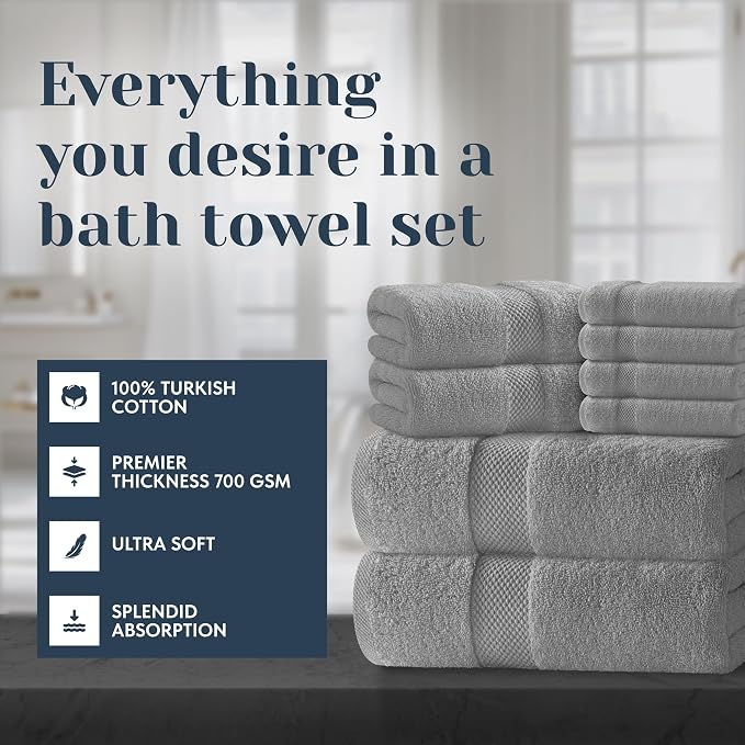 White Classic Luxury Bath Towel Set of 8 Pieces - Image 2