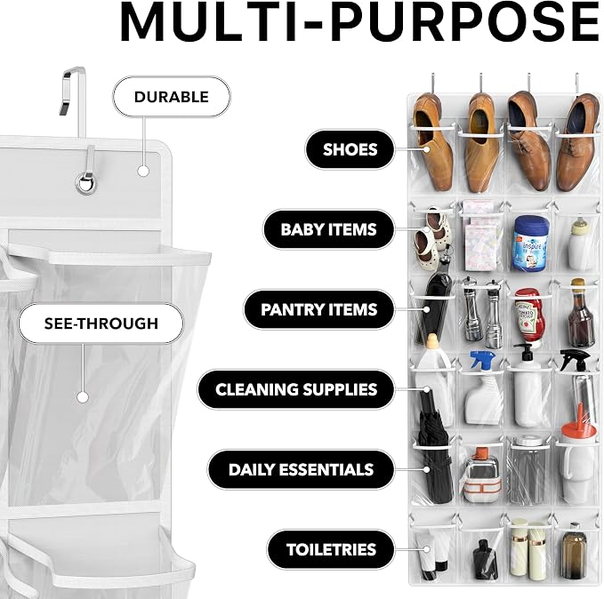 Simple Houseware 24 Pockets Large Clear Over the Door Shoe Organizer, 4 Durable - Image 4