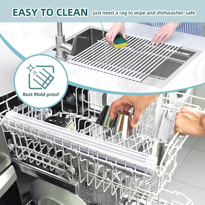 Ohuhu Over Sink Dish Drying Rack, 17.6" W x 15.4" L Roll Up Dish Racks Kitchen - Image 8
