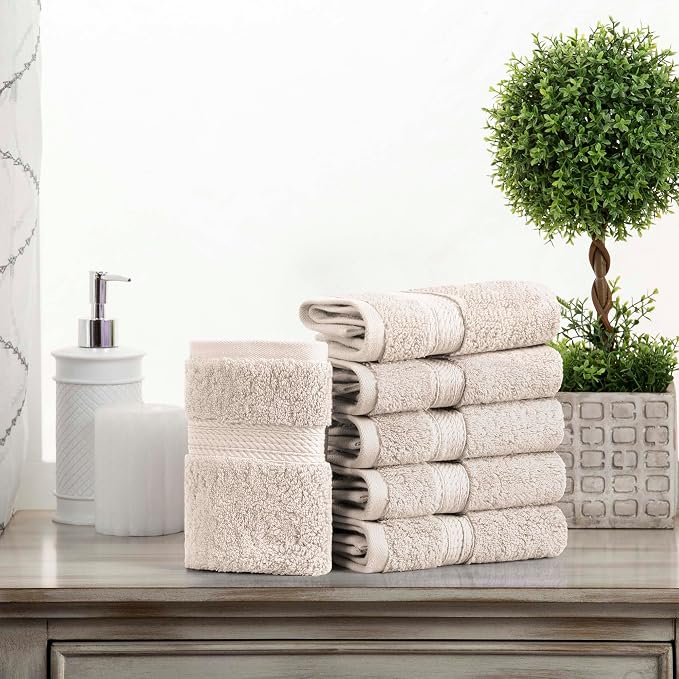 Superior Egyptian Cotton Plush & Absorbent, Face Towel Set of 6, Stone | Quick - Image 2