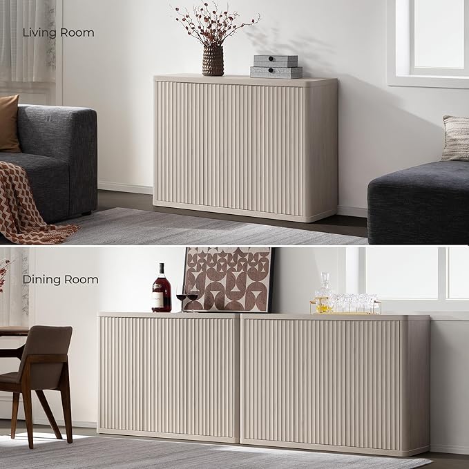 SICOTAS Buffet Cabinet with Storage Accent Sideboard with 6 Doors Modern 93.2" Credenza Fluted Buffet Table Media Console Cabinet Entryway Cabinets for Living Room Kitchen Dining Room Hallway