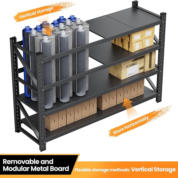 75”W Heavy Duty Metal Storage Shelves, 9000LBS Metal Garage Shelving Units, 24”Deep Rack Shelf, 4 Tier Steel Industrial Shelving , Adjustable Standing Shelf for Warehouse/Basement 75"W x 24"D x 70"H