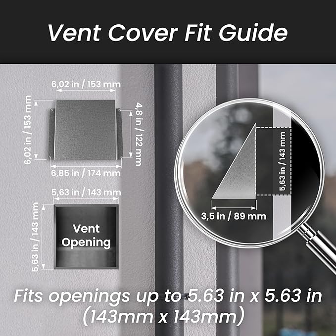 Repa Market 6 x 6 Inch Galvanized Steel Vent Cover - Duct Exhaust/Inlet Rain Deflector - Weatherproof Guard for Ventilation Systems/Indoor/Outdoor Vent Hood/Air Vent Grille Protection Roof