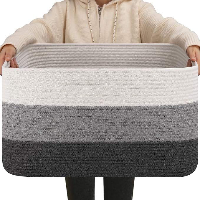 OIAHOMY Blanket Basket Laundry Basket Dog Toy Basket 75L Dark Grey by MasterofSpaceOptimization