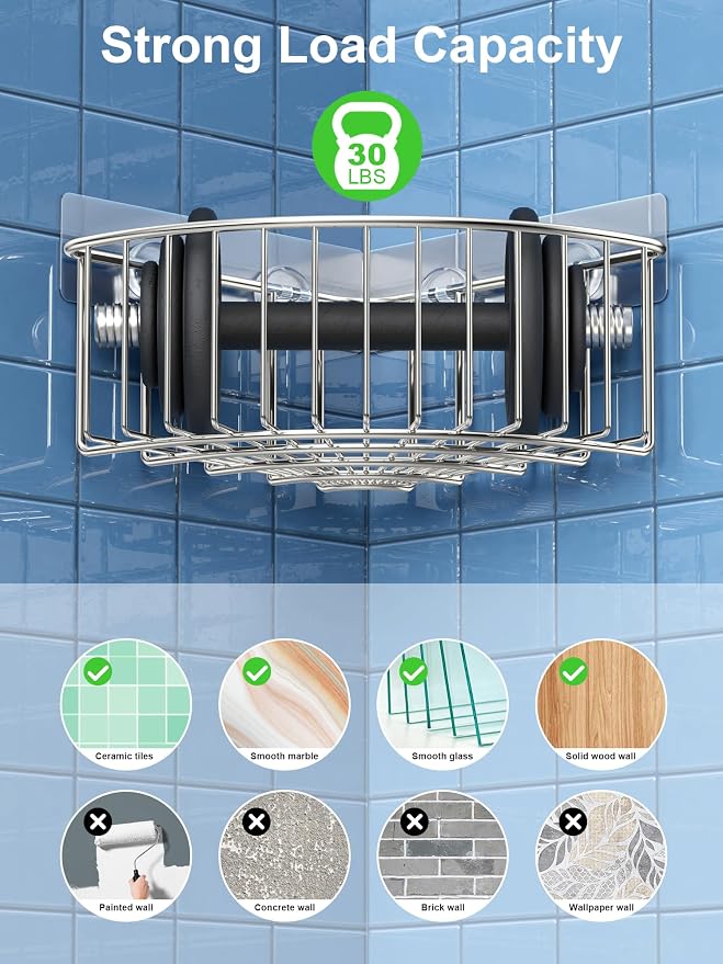 SMARTAKE 2-Pack Corner Shower Caddy Deep Basket, SUS304 Stainless Steel - Image 3