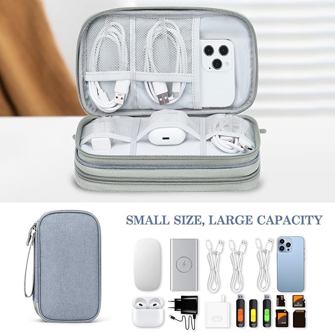 FYY Electronic Organizer, Travel Tech Pouch Bag, Light Grey | Wrist Strap - Image 6