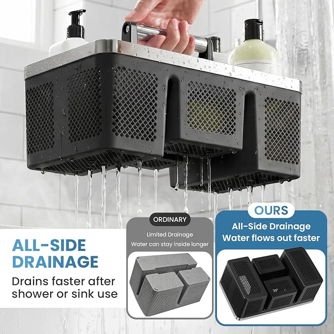 BYUNER 2Pack Plastic Shower Caddy: Portable Hard Bathroom Basket Tote - Image 3