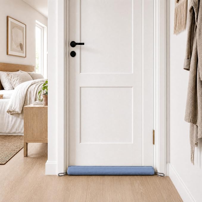 Sunolga Door Draft Stopper, Removable Washable Cover, Dusty Blue | Weighted Gap - Image 4