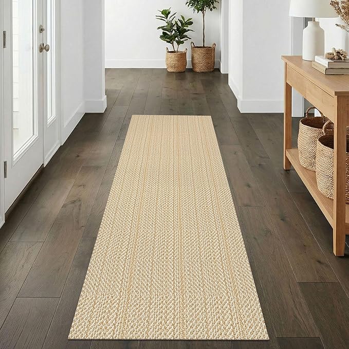 IOHOUZE Washable Runner Rug 2x7 Non Slip Runners for Hallways Entryway Runner Indoor, Kitchen Rugs Woven Cotton Floor Carpet for Kitchen Hall Entrance Bedroom, Warm Beige/Orange/Apricot