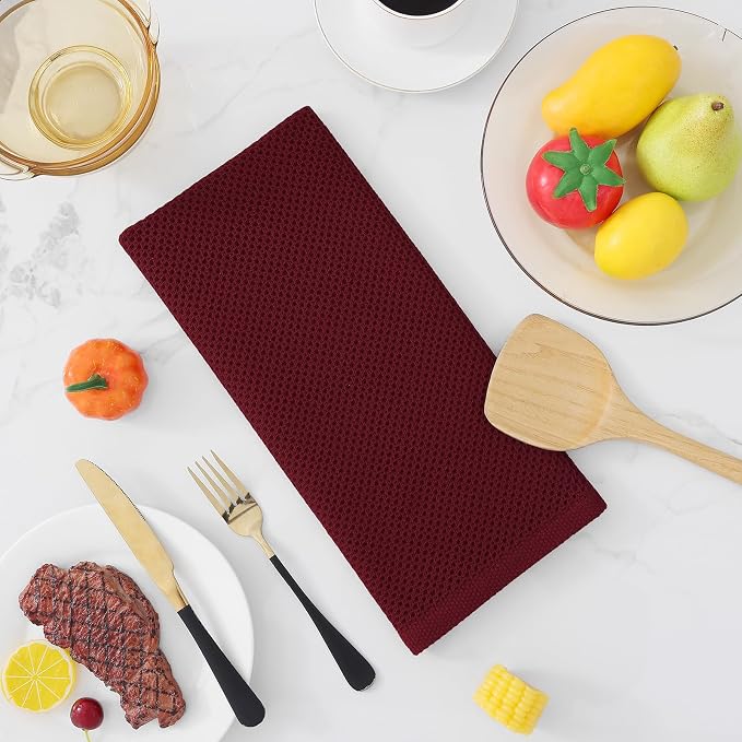 Homaxy 100% Cotton Waffle Weave Kitchen Dish Towels 12-Pack, Burgundy | 13 x 28 - Image 7