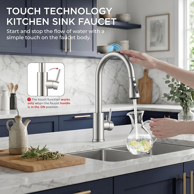 FORIOUS Touch Activated Kitchen Faucets Pull Down Sprayer, Brushed Nickel | - Image 2