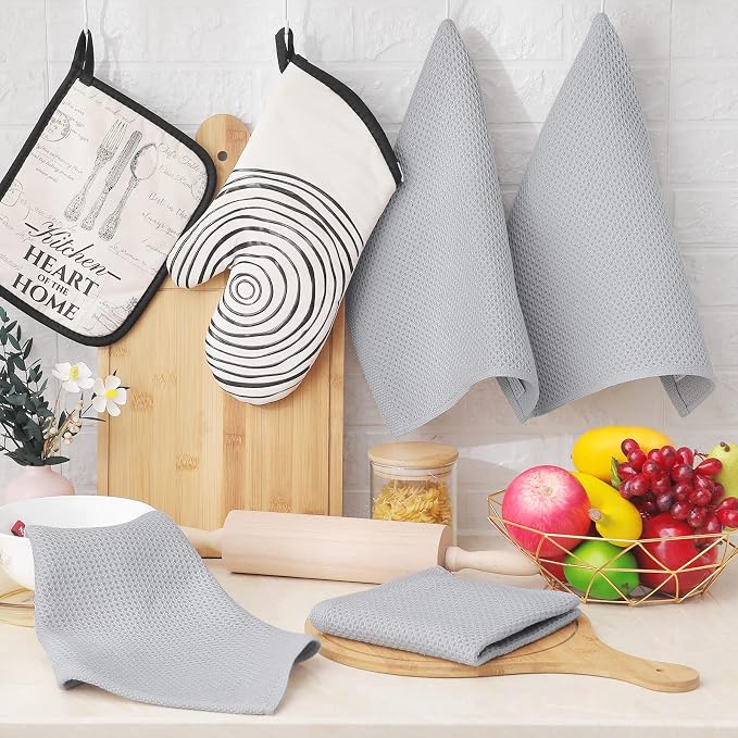 Homaxy 100% Cotton Waffle Weave Kitchen Dish Cloths 6-Pack, Light Gray | 12 x - Image 6