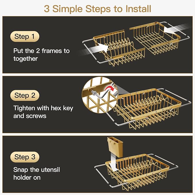 JASIWAY Gold Dish Drying Rack Over the Sink - Image 8
