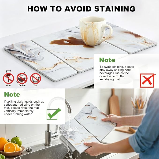 Stone Drying Mat for Kitchen Counter, Quick Diatomaceous Earth Mats for Dishes - Image 4