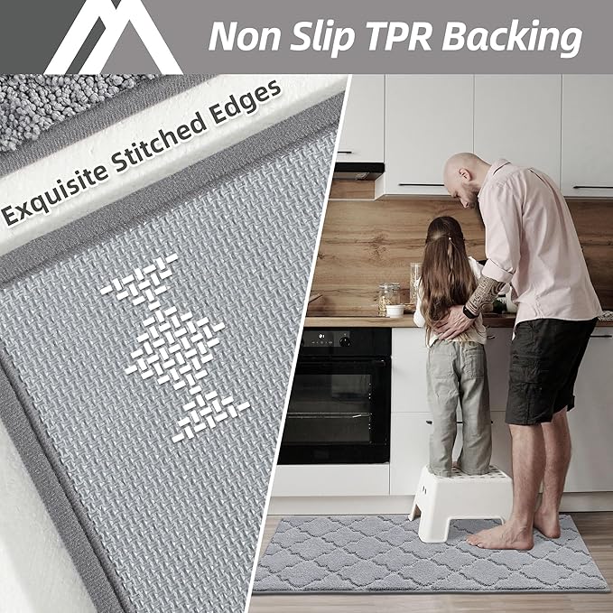 COSY HOMEER-Kitchen-Rugs-Non-Slip-Washable 24"x60" Absorbent Kitchen Runner Rug Polyester Kitchen Mats for Floor Soft Standing Floor Mats for Sink Mat,Hallway,Laundry,Grey