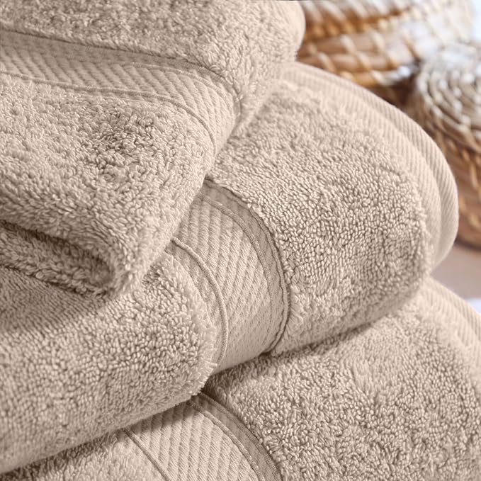 SUPERIOR Egyptian Cotton Ultra Plush & Absorbent, 3 Piece Set, Stone | Quick Dry - Image 7
