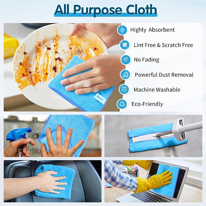 FIXSMITH Blue Microfiber Cleaning Cloth -Pack of 12, Highly Absorbent Cleaning - Image 5