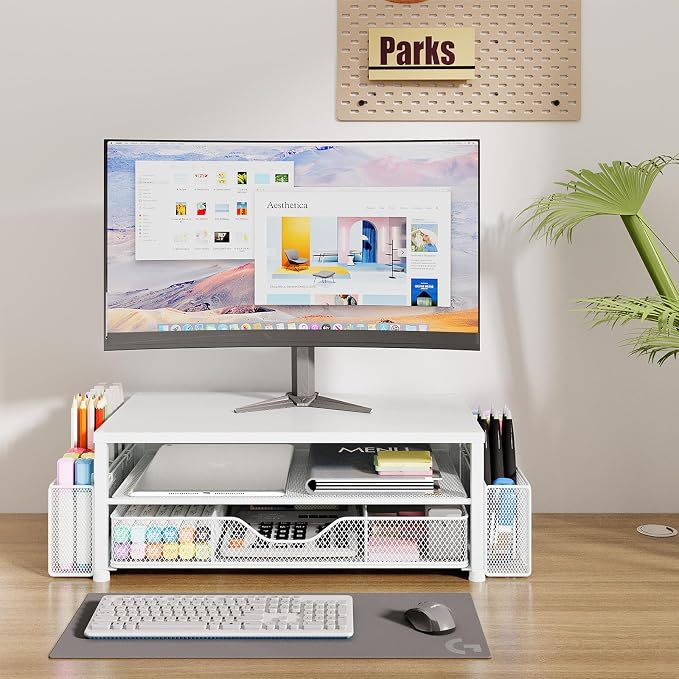 Desk Organizer and Accessories, 2-Tier Computer Monitor Stand Riser - Image 2